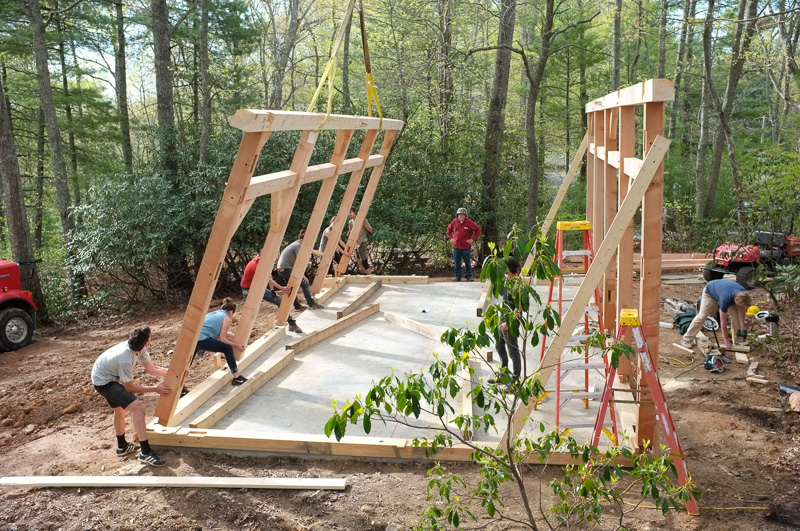 The first two walls of the frame going up