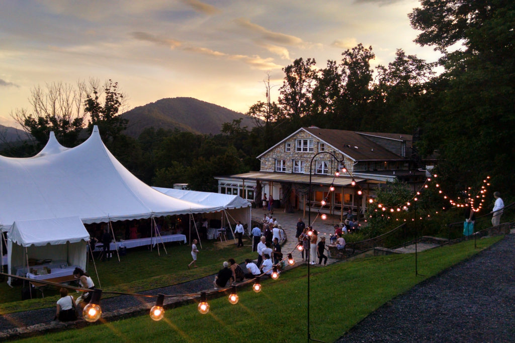the auction tent on Friday evening as the sun goes down