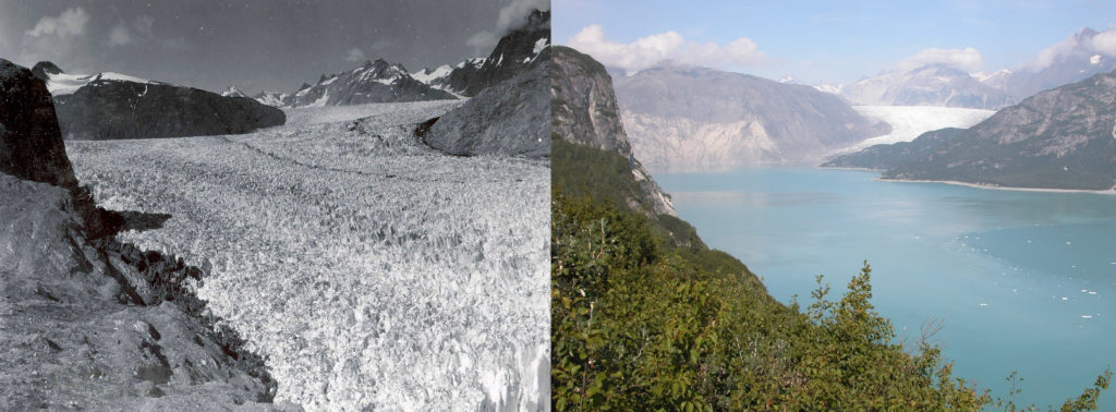 Two images of Muir Glacier taken 63 years apart