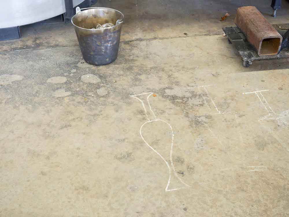 How it begins: a sketch on the studio floor, a plan to make this vessel in two parts.