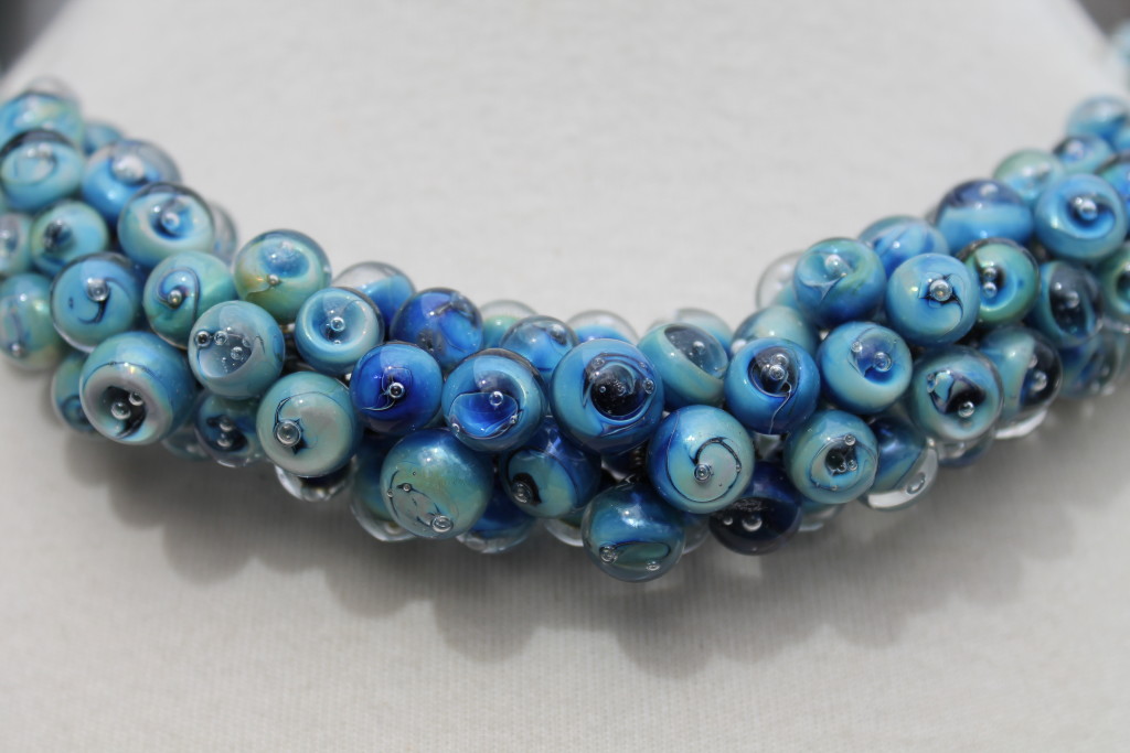 blue and clear glass bead necklace by Linda Sacra