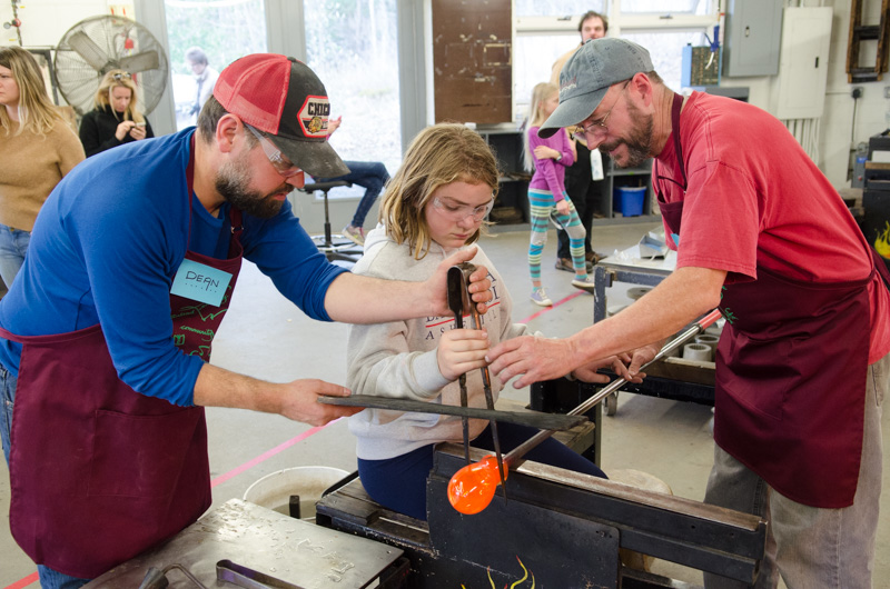Learning to blow glass is one of the most popular open house activities.