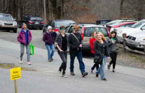 visitors walking on campus