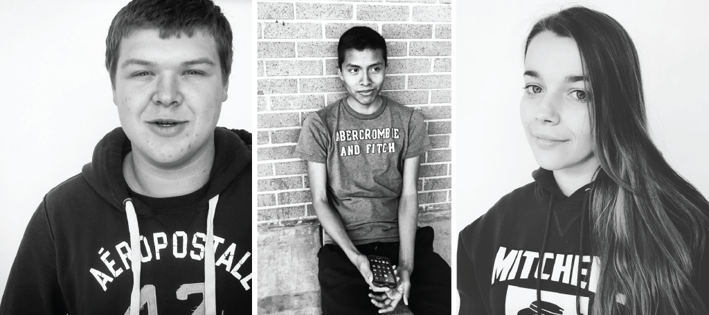 black and white portraits of three Mitchell High School students