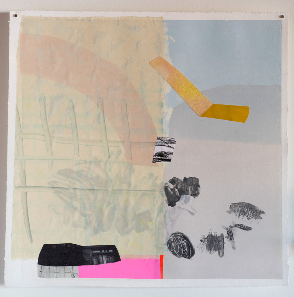 Katherine Toler, “window seat,” monoprint, chine collé