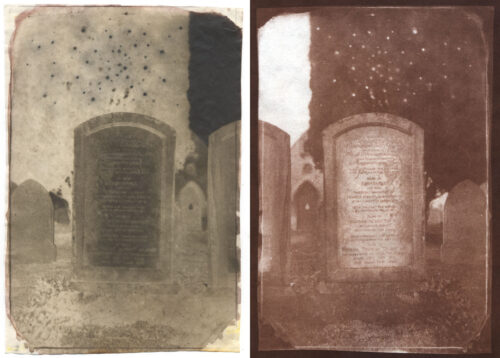 Dan Estabrook, Henry Talbot’s Grave, diptych: pencil on waxed calotype negative, salt print, 7 x 9 inches