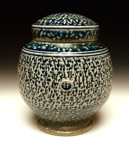 Dan Finnegan, Lidded Jar, salt-glazed stoneware, cobalt slip, 7 x 6 x 6 inches