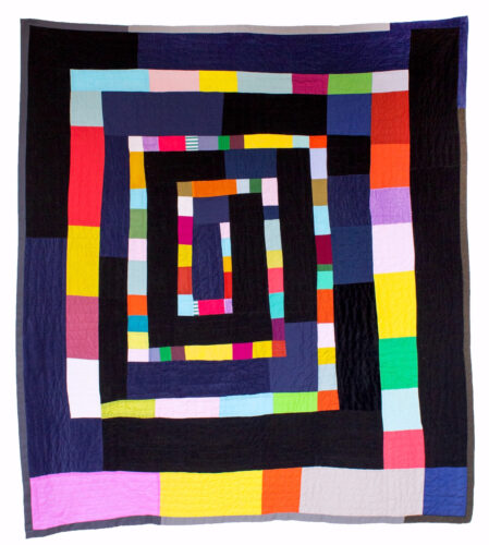 Martha Clippinger, Spiral, machine-pieced and hand-quilted reclaimed fabrics, 69 x 62 inches