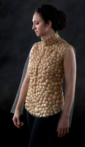 Erika Diamond, Eggshell Garment for Hugging II, eggshells stitched between layers of tulle, garment worn to record imprint of hugs