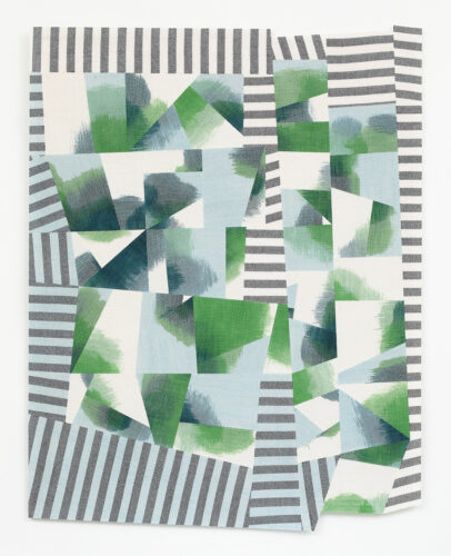 Andrea Donnelly, Green Spaces, handwoven cotton, dye, pigment, PVA, cotton backing, 42-3/4 x 33-1/2 inches