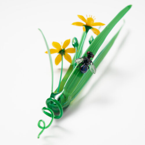 Wesley Fleming, Yellow Star Grass, hot sculpted glass, adhesive, 1 x 3 x 7 inches