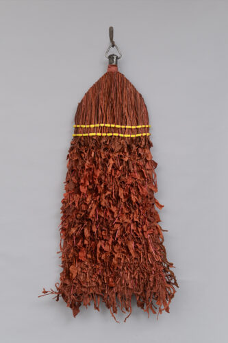 Jo Stealey, Swept Off Her Feet, overbeaten flax and abaca, reed, forged steel, 60 x 24 x 6 inches