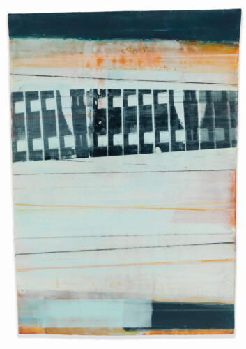 Jeffrey Hirst, Trace, encaustic with screenprinting on shaped panel, 41 x 31 inches