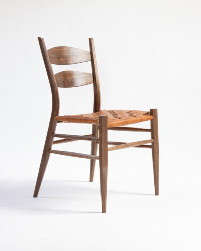 Eric Cannizzaro, Two-Slat Dining Chair, walnut, maple, leather, brass, 32 x 17 x 19 inches