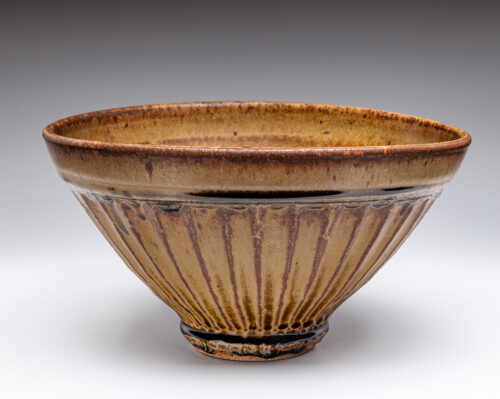 Guillermo Cuellar, Fluted Bowl, stoneware, ash glaze; reduction fired, 5-1/4 x 9-3/8 x 9-3/8 inches