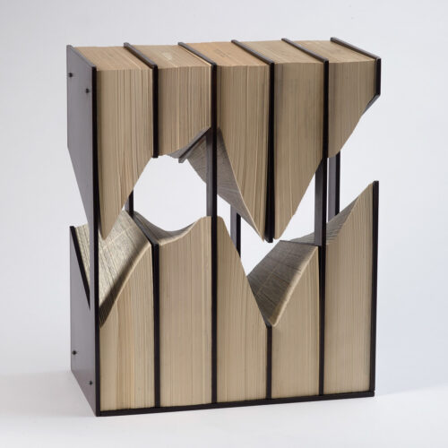 Andrew Hayes, Cavity, fabricated steel, book paper, 13 x 11 x 6 inches