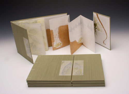 Rachel Mauser, Moment by Moment, Coptic binding with accordion book, letterpress printed, 8-1/2 x 5 x 1/4 inches