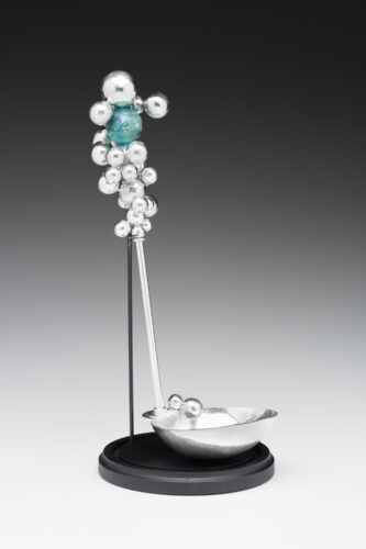 Julia Woodman, Bubbles Champagne Cocktail Ladle, sterling silver, glass bead, 15 x 4-1/2 inches