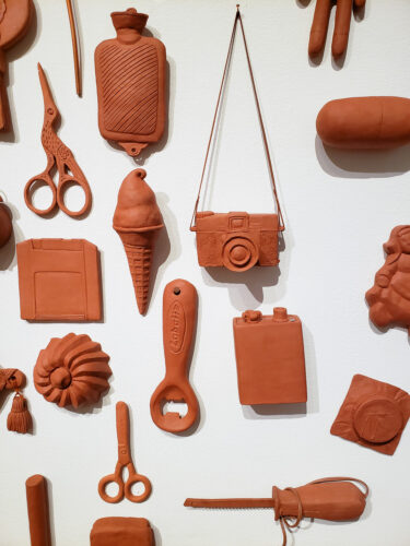Pattie Chalmers, detail of Every Day I Think of You, terracotta, mixed media, dimensions variable