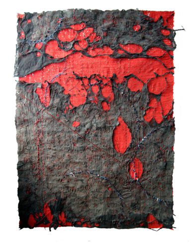 Jiyoung Chung, His Tears, joomchi paper painting with paper yarn, 34-1/2 x 24-1/2 inches