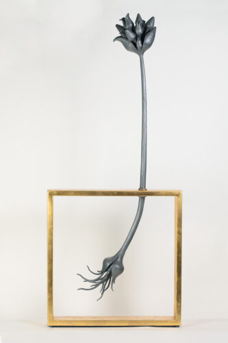 Maegan E. Crowley, Divided, forged and fabricated steel, gold leaf, 60 x 24 x 5 inches
