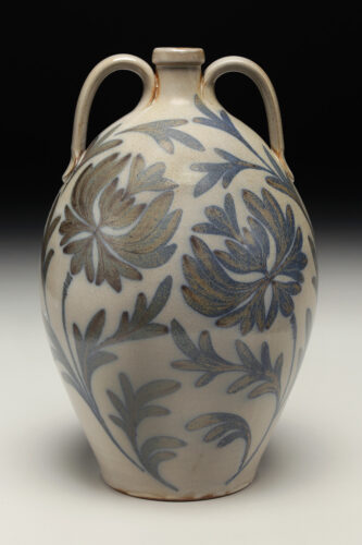 Matt Jones, Two-Handled Blossom Jug, wood-fired stoneware, cobalt brushwork on Mitchfield White glaze, 15 x 9 x 9 inches