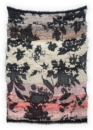 Rachel Meginnes, Night Bloom, handwoven deconstructed textiles, 38 x 29 inches