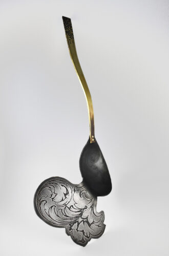 Erica A. Meier, Spill, etched steel, forged brass, 17 x 7 x 1-3/4