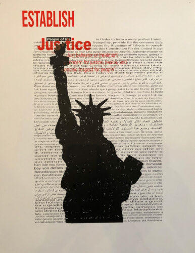 Hope Rovelto, Establish Justice, two-color screenprint, 36 x 24 inches