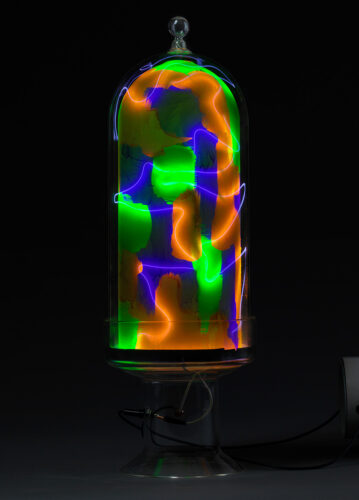 Wayne Strattman, Mesmer #2 EM Color Fields, flameworked borosilicate glass, xenon gas, phosphors, 24 x 8 x 8 inches