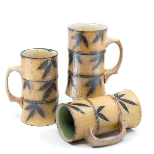Wei Sun, Bamboo Steins, stoneware, slip, salt glaze, 6 x 3 x 3 inches