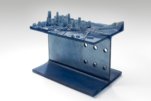 Norwood Viviano, Recasting Pittsburgh, kilncast glass, 3D printed pattern, 16 x 10 x 13 inches