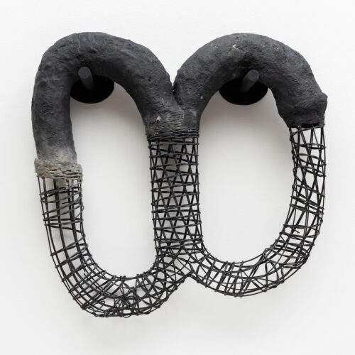 Sarita Westrup, Portal II, reed, wire, thin-set mortar, cement, paint, graphite, wood, milk paint, 19 x 19 x 5 inches