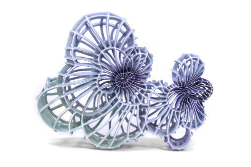 Shiyuan Xu, Hybrid #4, porcelain paperclay, glaze, 24 x 9-1/2 x 19 inches