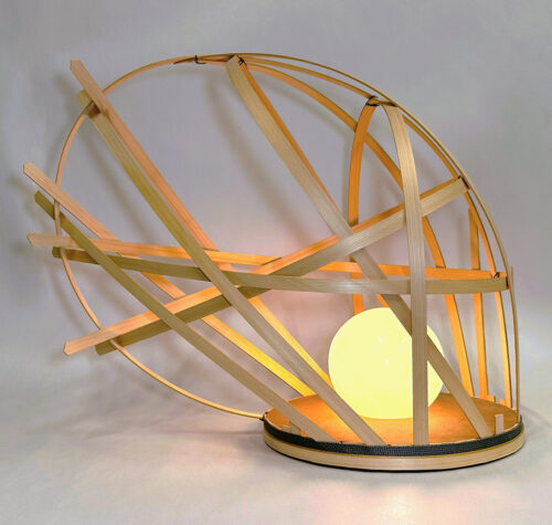 Chloris Lowe, Light Form A, cedar, steel wire, lighting components, 20 x 32 x 16 inches