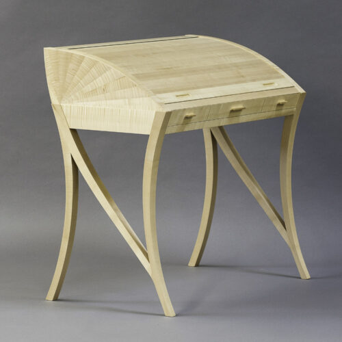 Sarah Marriage, Leviathan Rolltop Desk, English sycamore, Port Orford cedar, leather, 22 x 38 x 39 inches