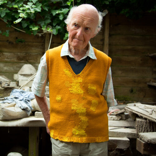 Celia Pym, Bill’s Sweater, owner’s original handknit sweater, yellow wool darning (photo by Michele Panzeri)