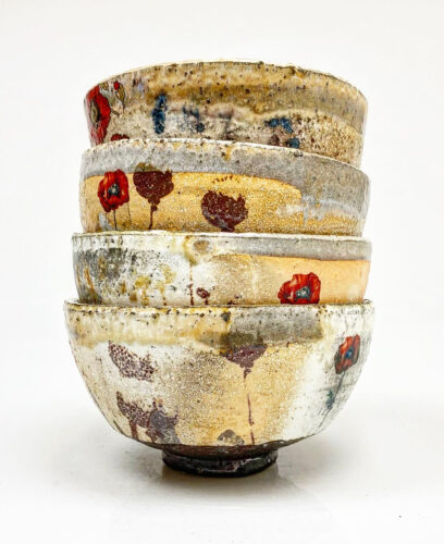 Justin Rothshank, Bowls, earthenware, decals, 5 inches diameter